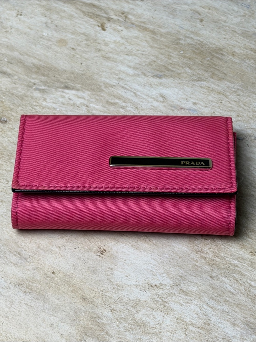 Prada Pink Nylon and Saffiano Leather lined key Case EUC